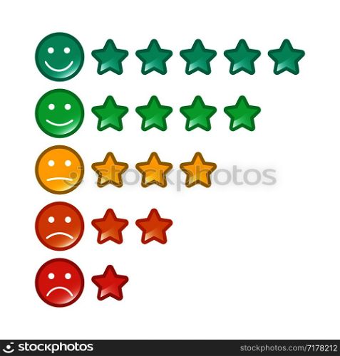 Emoji with star rating. Feedback emoticon. Star rating. Consumer rating. Eps10. Emoji with star rating. Feedback emoticon. Star rating. Consumer rating.