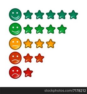 Emoji with star rating. Feedback emoticon. Star rating. Consumer rating. Eps10. Emoji with star rating. Feedback emoticon. Star rating. Consumer rating.
