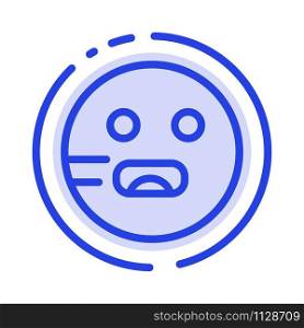 Emojis, Emoticon, Hungry, School Blue Dotted Line Line Icon
