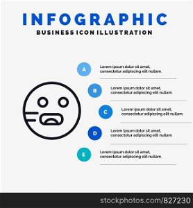 Emojis, Emoticon, Hungry, School Line icon with 5 steps presentation infographics Background