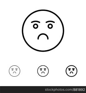Emojis, Emotion, Feeling, Sad Bold and thin black line icon set