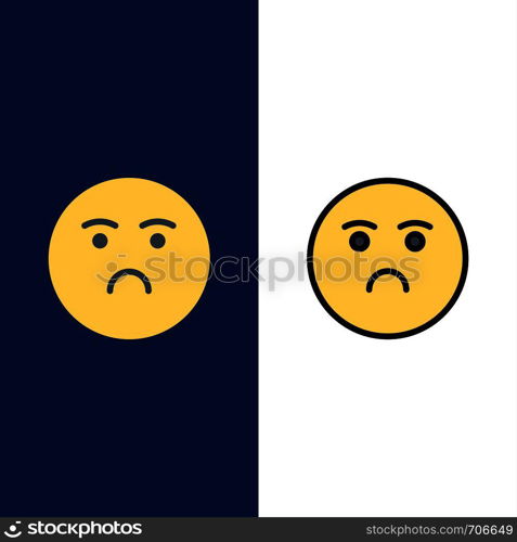 Emojis, Emotion, Feeling, Sad Icons. Flat and Line Filled Icon Set Vector Blue Background