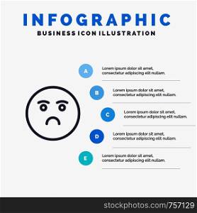 Emojis, Emotion, Feeling, Sad Line icon with 5 steps presentation infographics Background