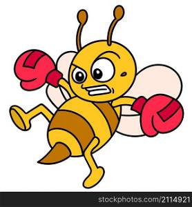 emoticon bee wearing boxing gloves practicing kicking while flying