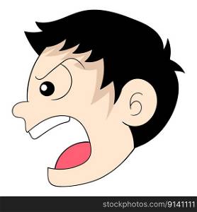 emoticon boy head expression very angry face screaming yelling. vector design illustration art