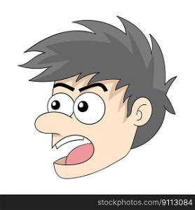 emoticon boy head with a gaping face eyes bulging angry. vector design illustration art