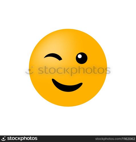 Emoticon face isolated on white background. Winking smile vector icon