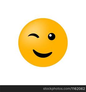 Emoticon face isolated on white background. Winking smile vector icon