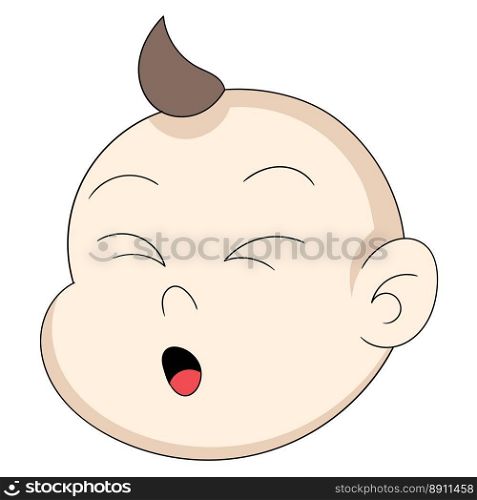 emoticon fat baby boy head closing eyes grinning. vector design illustration art