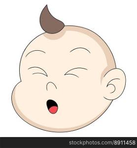 emoticon fat baby boy head closing eyes grinning. vector design illustration art