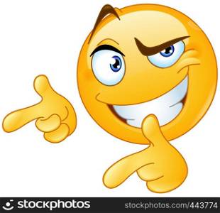 Emoticon giving two thumbs up and pointing with fingers