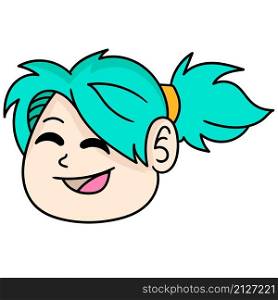 emoticon head of a beautiful green haired woman laughing happily
