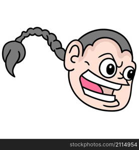 emoticon head of a man with long pigtails with an angry face