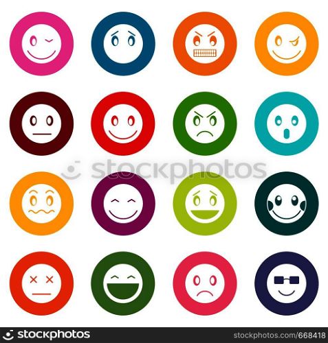 Emoticon icons many colors set isolated on white for digital marketing. Emoticon icons many colors set
