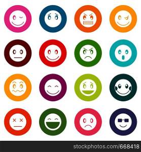 Emoticon icons many colors set isolated on white for digital marketing. Emoticon icons many colors set