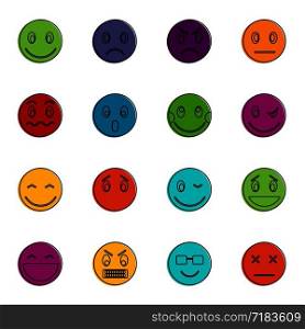 Emoticon icons set. Doodle illustration of vector icons isolated on white background for any web design. Emoticon icons doodle set