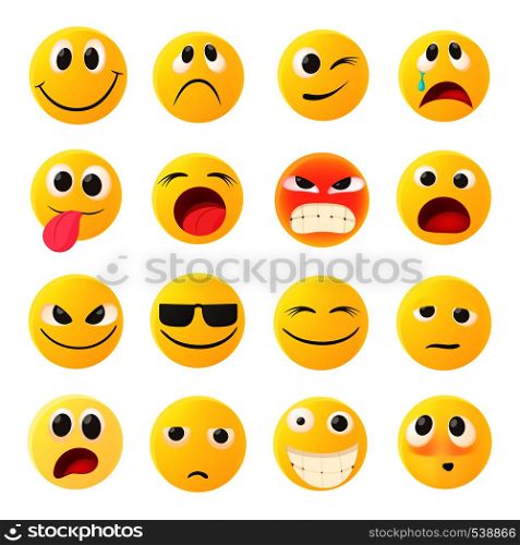 Emoticon icons set in cartoon style on a white background. Emoticon icons set, cartoon style