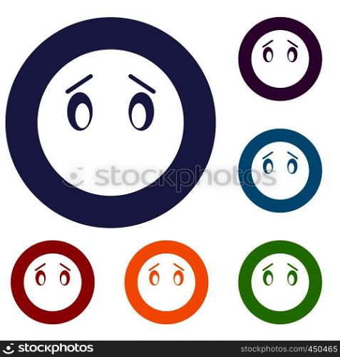 Emoticon icons set in flat circle reb, blue and green color for web. Emoticon icons set