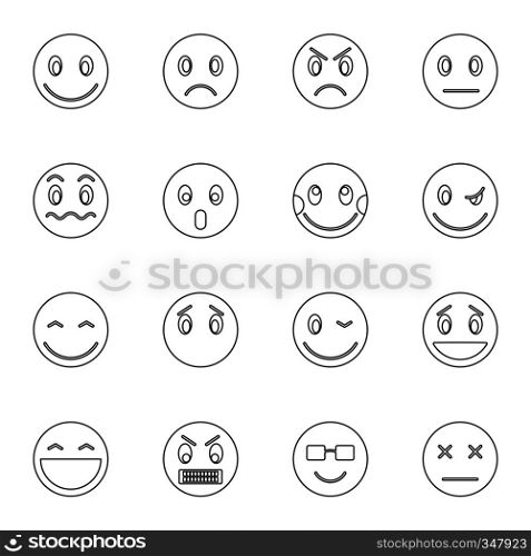 Emoticon icons set in thin line style for any design. Emoticon icons set, thin line style