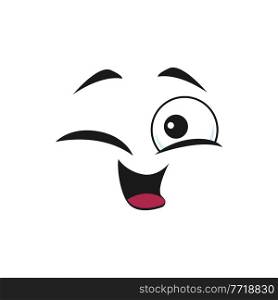 Emoticon ok gesture winking blinking eye isolated happy emoji icon. Vector naughty eye cheerful positive facial expression, ok gesture. Cute cartoon winking face, happy emoji with toothy smile. Winking smiley face isolated emoticon blinking eye