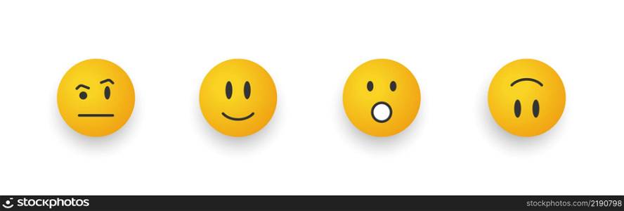 Emoticon smile. Cartoon emoji set. Smiley faces with wonder. Vector illustration