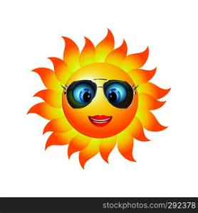 Emoticon smiling girl. Cartoon sun smiling with trend sunglasses. Vector 3d illustration