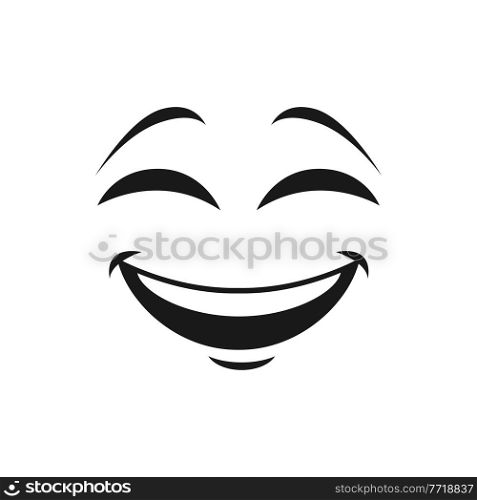 Emoticon with broad kind smile and blinked eyes isolated icon. Vector laughing smiley, eyes winked of joy. Satisfied avatar expression, comic man head with blinked eyes funny joke sign chatboat emblem. Happy smiling emoji giggling emoticon in good mood