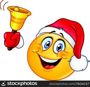 Emoticon with Santa hat ringing Christmas bell