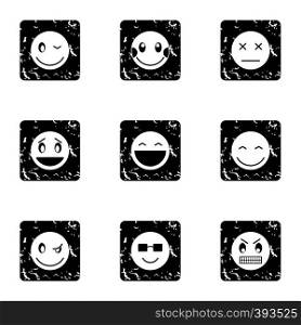 Emoticons for chatting icons set. Grunge illustration of 9 emoticons for chatting vector icons for web. Emoticons for chatting icons set, grunge style