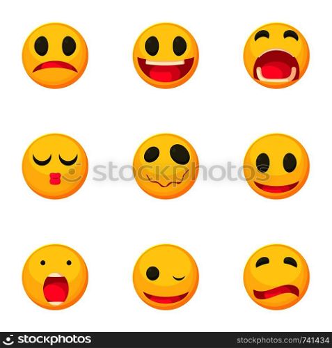 Emoticons icons set. Cartoon set of 9 emoticons vector icons for web isolated on white background. Emoticons icons set, cartoon style