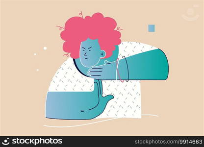 Emotion, face, stop concept. Young serious angry dissatisfied displeased woman girl teenager cartoon character showing timeout sign gesture or stopping action. Negative facial expression illustration.. Emotion, face man, expression, stop vector concept