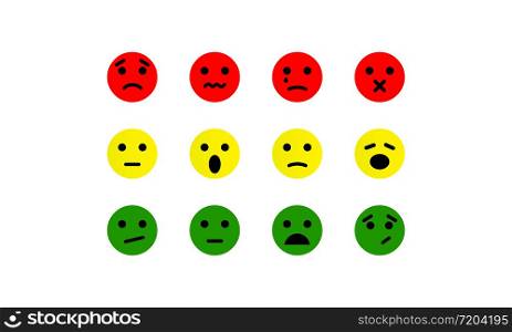 Emotion feedback scale. Smile, emoji or faces with emotions of joy, neutral and sadness of satisfaction. Set of emoticon icons. Illustrations of facial expressions on white background. Vector EPS 10.. Emotion feedback scale. Smile, emoji or faces with emotions of joy, neutral and sadness of satisfaction. Set of emoticon icons. Illustrations of facial expressions on white background. Vector EPS 10