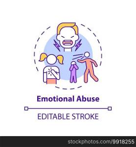 Emotional abuse concept icon. Psychological problem. Kids mental health. Stress and anxiety. Child safety idea thin line illustration. Vector isolated outline RGB color drawing. Editable stroke. Emotional abuse concept icon