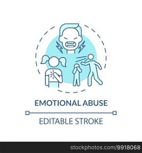 Emotional abuse turquoise concept icon. Psychological problem. Kids mental health. Stress, anxiety. Child safety idea thin line illustration. Vector isolated outline RGB color drawing. Editable stroke. Emotional abuse turquoise concept icon