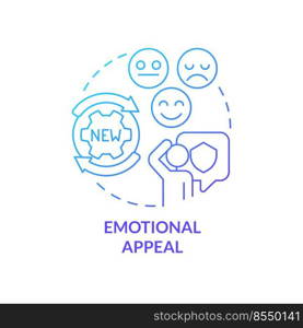 Emotional appeal blue gradient concept icon. Advertising strategy abstract idea thin line illustration. Stimulating consumer emotions. Isolated outline drawing. Myriad Pro-Bold font used. Emotional appeal blue gradient concept icon
