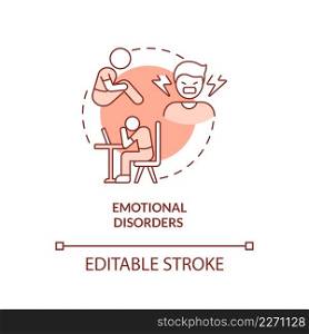 Emotional disorders terracotta concept icon. Facing difficulties with feelings abstract idea thin line illustration. Isolated outline drawing. Editable stroke. Arial, Myriad Pro-Bold fonts used. Emotional disorders terracotta concept icon