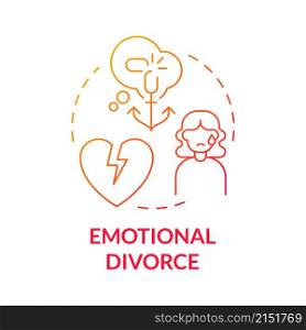 Emotional divorce red gradient concept icon. Painful relationship breakdown. Separation abstract idea thin line illustration. Isolated outline drawing. Roboto-Medium, Myriad Pro-Bold fonts used. Emotional divorce red gradient concept icon