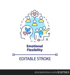 Emotional flexibility concept icon. Reaction to stress. Leader flexibility type abstract idea thin line illustration. Isolated outline drawing. Editable stroke. Arial, Myriad Pro-Bold fonts used. Emotional flexibility concept icon
