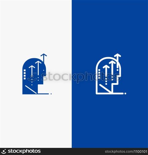 Emotional, Growth, Human, Intelligence, Mind Line and Glyph Solid icon Blue banner Line and Glyph Solid icon Blue banner