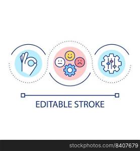 Emotional intelligence training loop concept icon. Improving EQ abstract idea thin line illustration. Self management. Intelligence"ient. Isolated outline drawing. Editable stroke. Arial font used. Emotional intelligence training loop concept icon