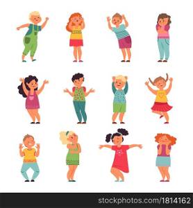 Emotional kids. Child emotions, funny sad happy kid. Cartoon frustrated boy girl, crying smiling preschool people vector. Emotion cartoon sad and laugh, cheerful and smile person illustration. Emotional kids. Child emotions, funny sad happy kid. Cartoon frustrated boy girl, crying smiling cute preschool people vector characters