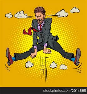 emotional male businessman jumped up, steam from his ears, cartoon pose. Pop Art Retro Vector Illustration Kitsch Vintage 50s 60s Style. emotional male businessman jumped up, steam from his ears, cartoon pose