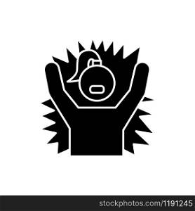 Emotional outburst glyph icon. Outrage and tantrum. Aggressive person. Angry woman. Shouting and yelling. Distress, temper issue. Silhouette symbol. Negative space. Vector isolated illustration