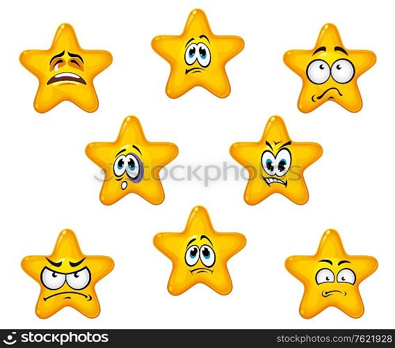 Emotional star icons with sad and negative emotions