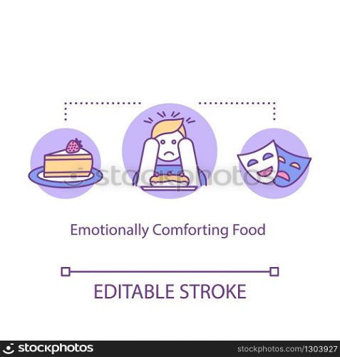 Emotionally comforting food concept icon. Mindful eating, conscious nutrition idea thin line illustration. Tempting snacks, satisfying meal. Vector isolated outline RGB color drawing. Editable stroke