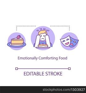 Emotionally comforting food concept icon. Mindful eating, conscious nutrition idea thin line illustration. Tempting snacks, satisfying meal. Vector isolated outline RGB color drawing. Editable stroke