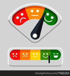 Emotions colored scale for clients feedback vector illustration isolated on background. Emotions scale for clients feedback vector illustration