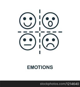 Emotions icon. Monochrome style design from machine learning collection. UX and UI. Pixel perfect emotions icon. For web design, apps, software, printing usage.. Emotions icon. Monochrome style design from machine learning icon collection. UI and UX. Pixel perfect emotions icon. For web design, apps, software, print usage.