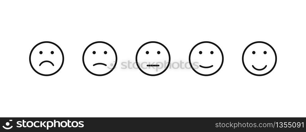 Emotions icons on white background. Quality control icon set. Smile vector face.. Emotions icons on white background. Quality control icon set