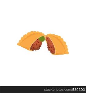 Empanada, meat pie icon in cartoon style on a white background. Empanada, meat pie icon, cartoon style